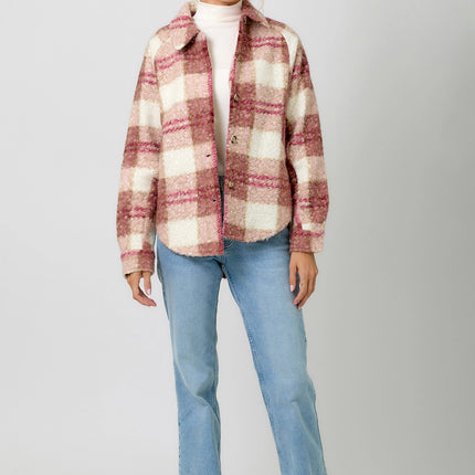 MYSTREE Plaid Button Down Shacket - Rosé