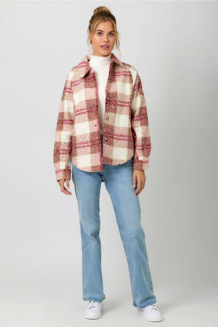 MYSTREE Plaid Button Down Shacket - Rosé