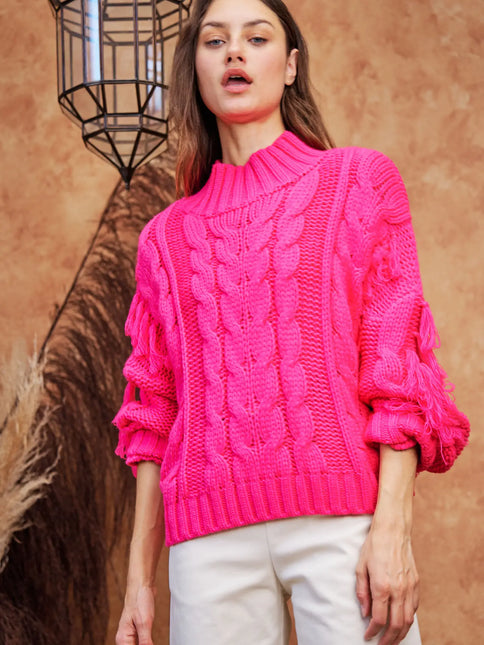 DAVI & DANI Fringe Detail Thick Thread Yarn Sweater Top (In Standard and Plus Sizes)