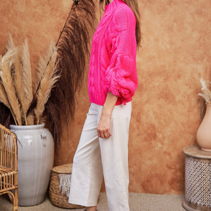 DAVI & DANI Fringe Detail Thick Thread Yarn Sweater Top (In Standard and Plus Sizes)