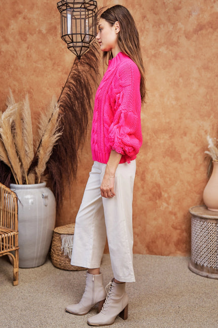 DAVI & DANI Fringe Detail Thick Thread Yarn Sweater Top (In Standard and Plus Sizes)