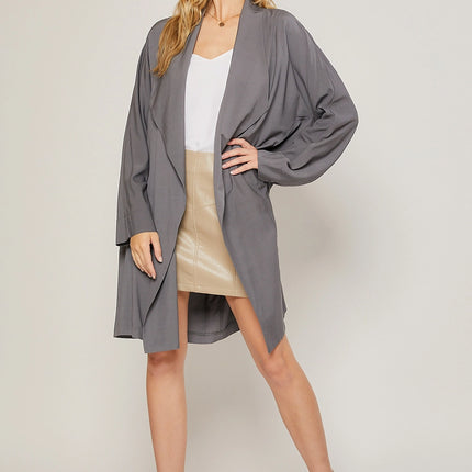 BLUIVY Oversized Drape Front Trench Duster - Ash