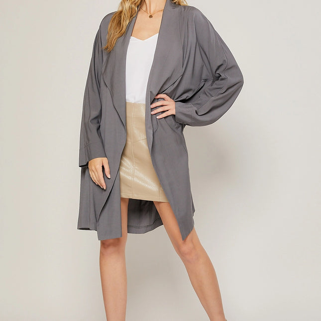 BLUIVY Oversized Drape Front Trench Duster - Ash