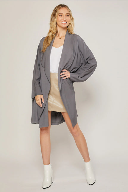 BLUIVY Oversized Drape Front Trench Duster - Ash