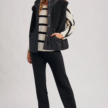 BLUIVY Sherpa Fleece Hooded Vest with Faux Suede Inner