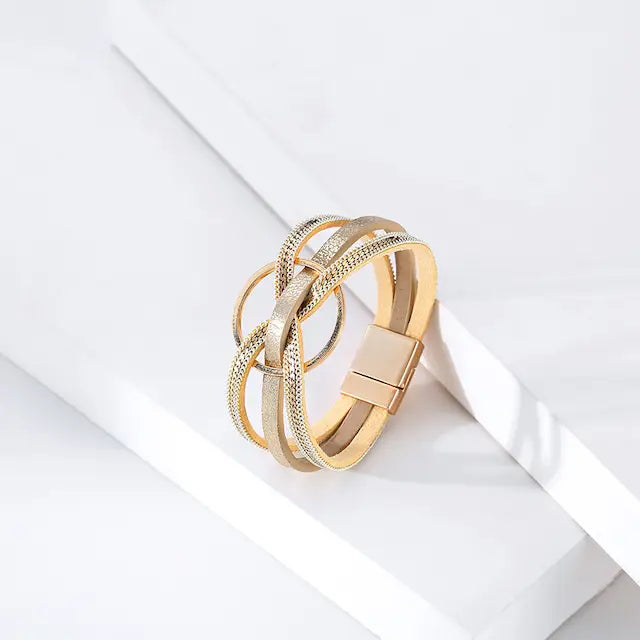 Interlocked Ring Pu Leather Wrap Bracelet