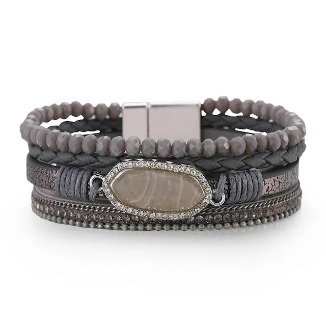 Bead/Rhinestone Accent Pu Leather Wrap Bracelet