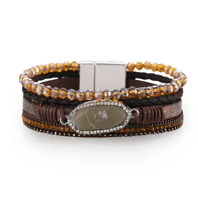 Bead/Rhinestone Accent Pu Leather Wrap Bracelet
