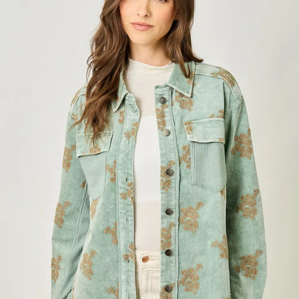 MYSTREE Corduroy Embroidery Jacket - Washed Seafoam