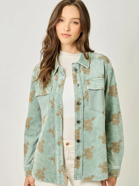MYSTREE Corduroy Embroidery Jacket - Washed Seafoam