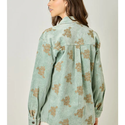 MYSTREE Corduroy Embroidery Jacket - Washed Seafoam