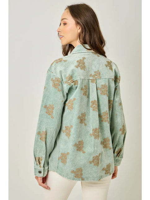 MYSTREE Corduroy Embroidery Jacket - Washed Seafoam