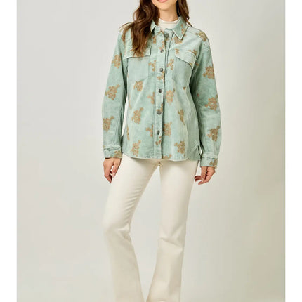 MYSTREE Corduroy Embroidery Jacket - Washed Seafoam