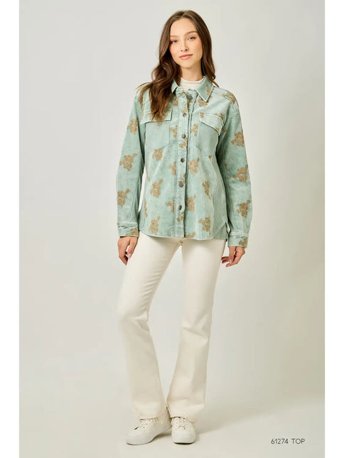 MYSTREE Corduroy Embroidery Jacket - Washed Seafoam