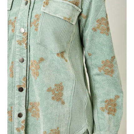 MYSTREE Corduroy Embroidery Jacket - Washed Seafoam