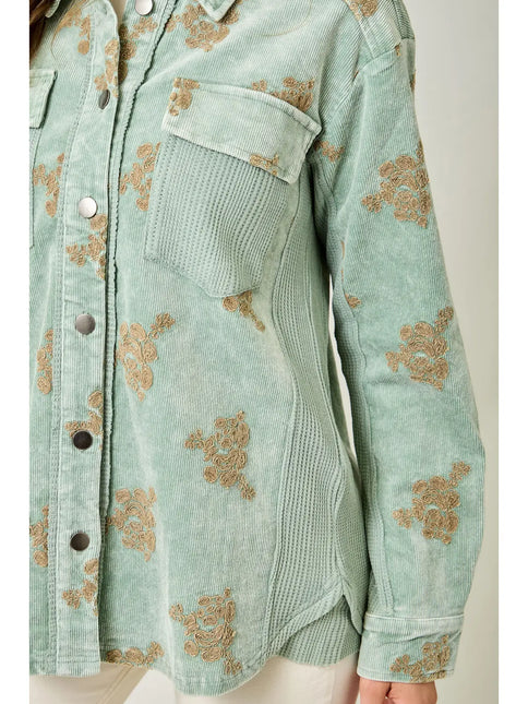 MYSTREE Corduroy Embroidery Jacket - Washed Seafoam