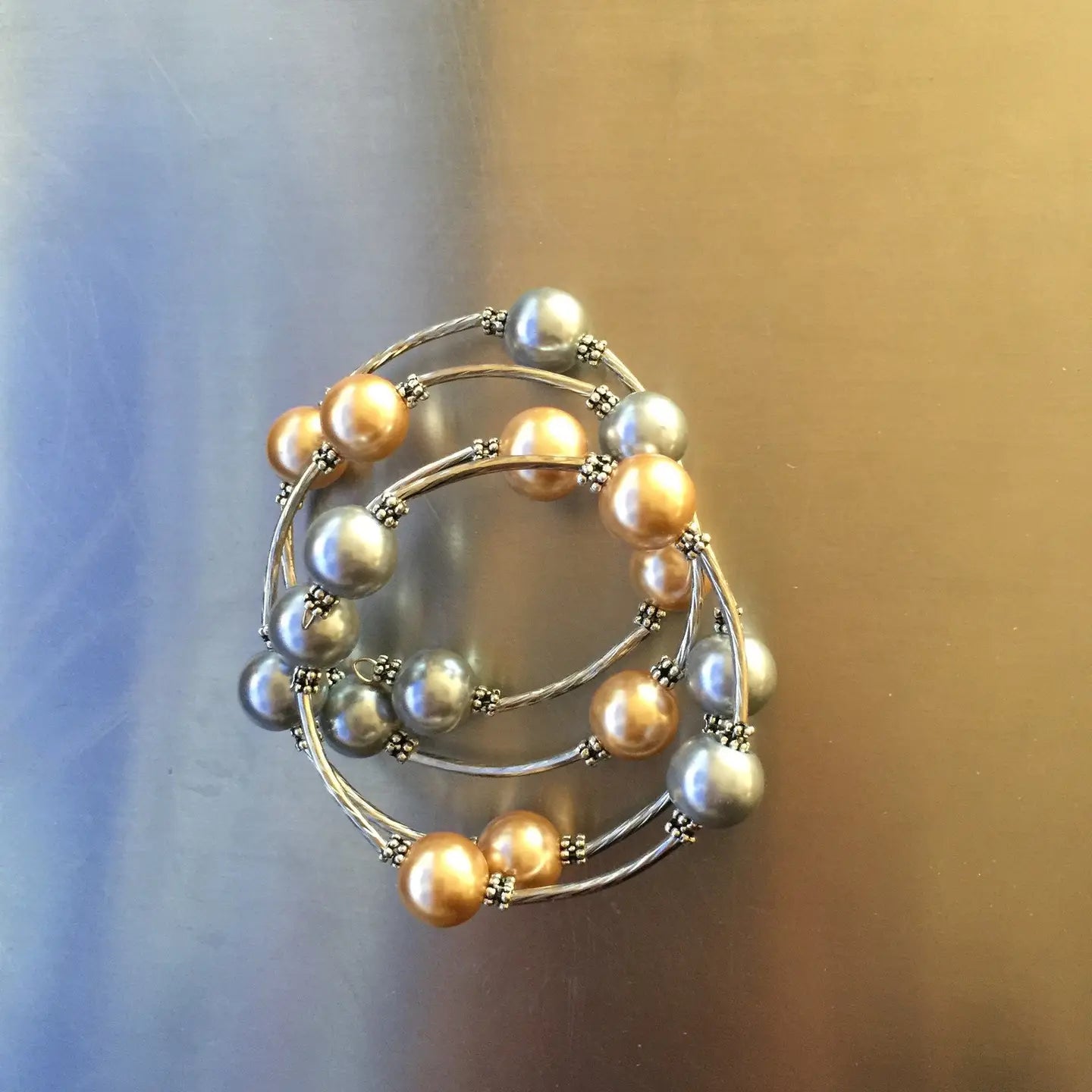 Sea Lily Silver/Champagne Shell Pearl Wrap Bracelet