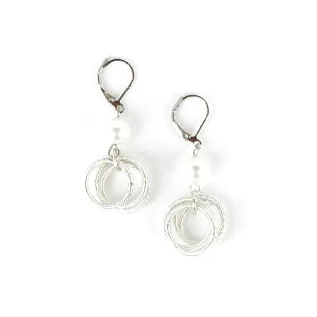 Sea Lily White Pewter Loop with White Pearl Earring