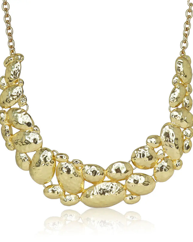 Cobblestone Plate Statement Necklace - Gold