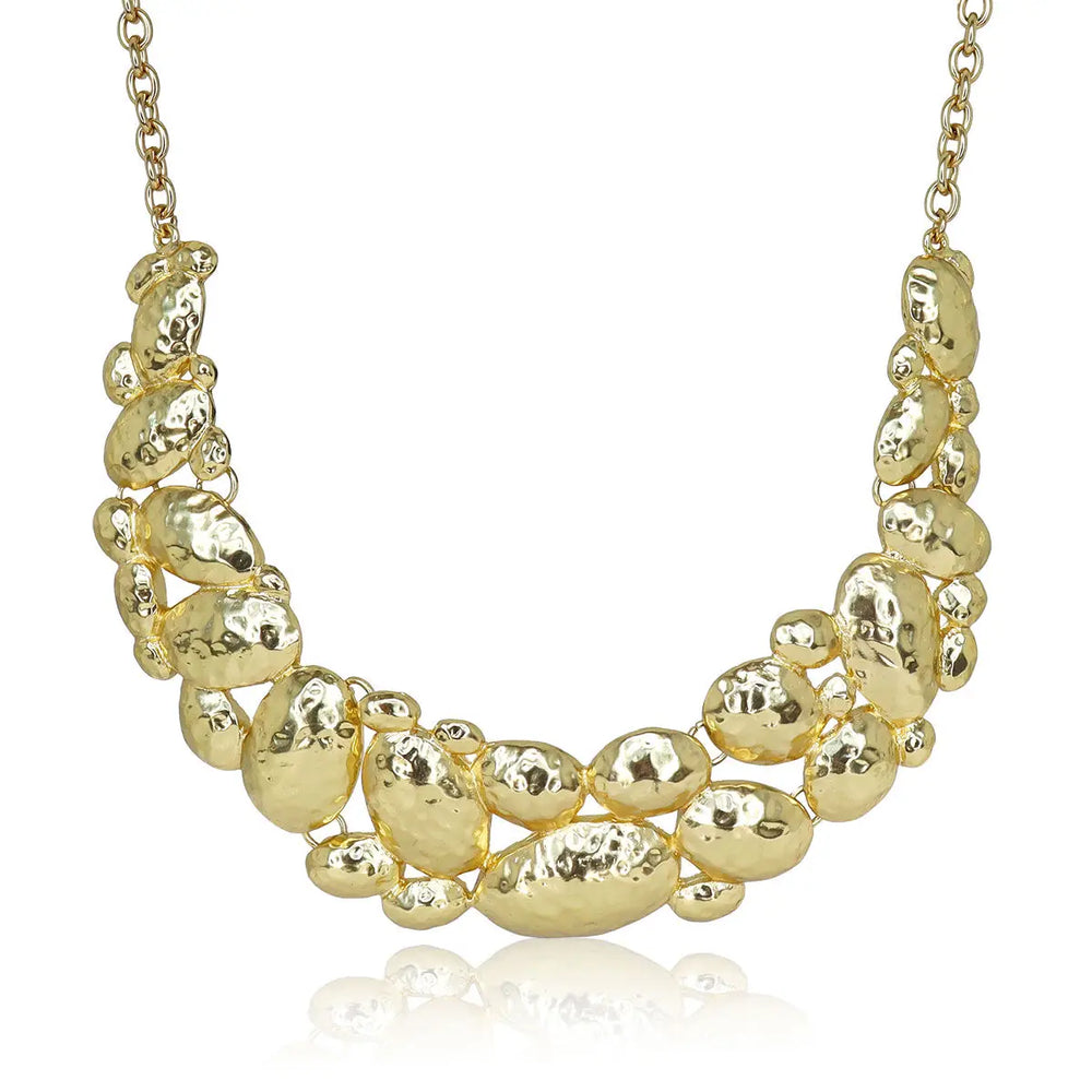 Cobblestone Plate Statement Necklace - Gold