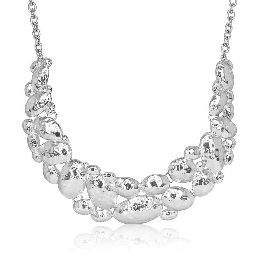 Cobblestone Plate Statement Necklace - Silver