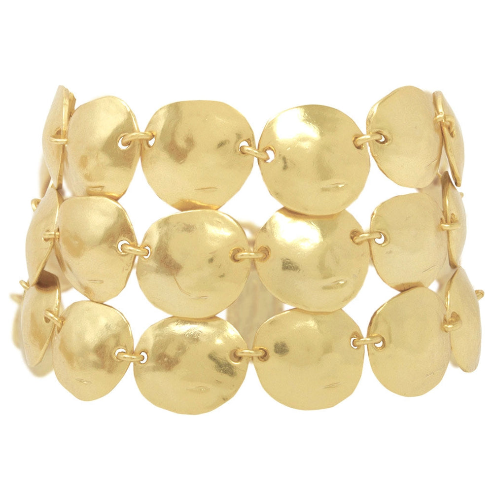 Triple Row Shell Disc Statement Bracelet - Gold