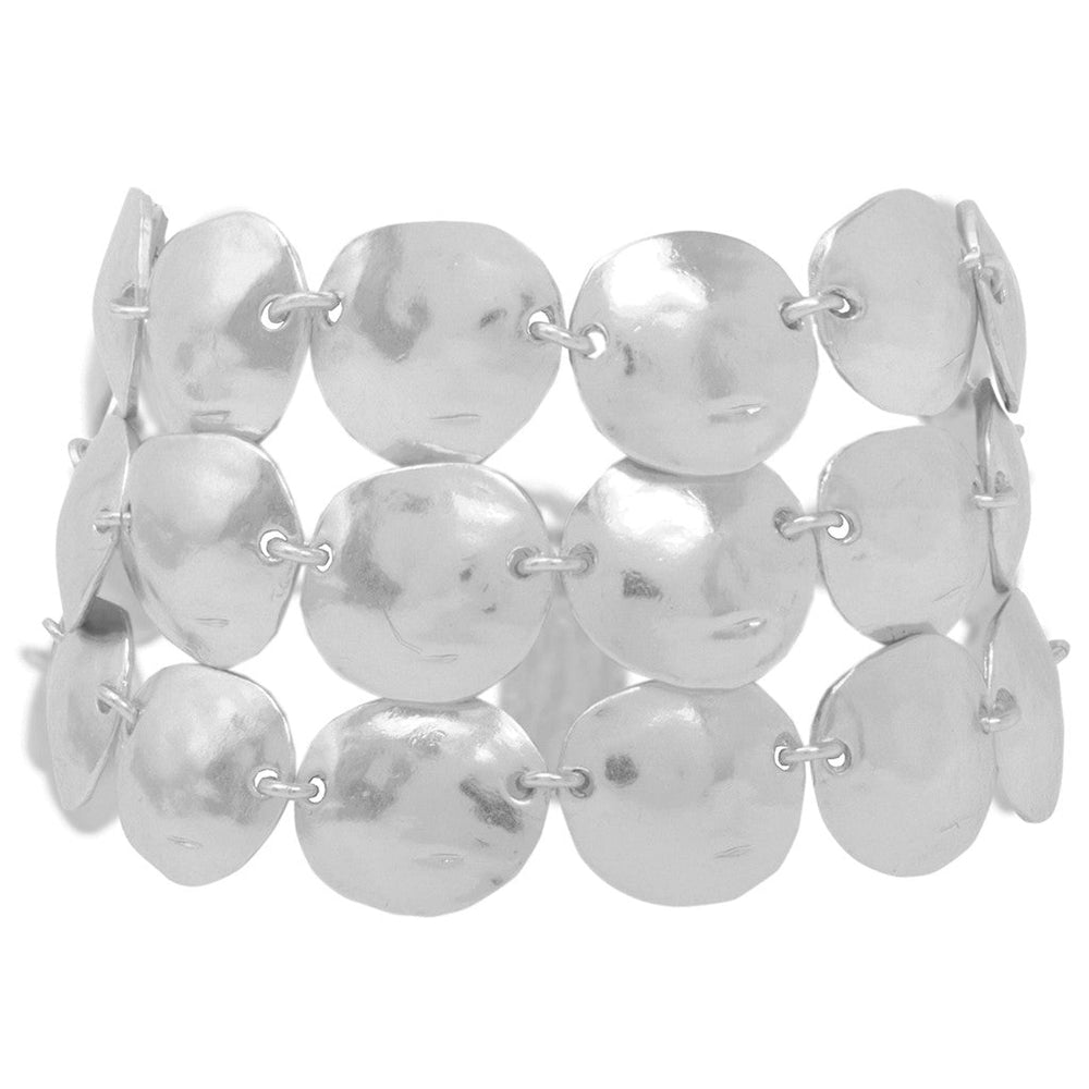 Triple Row Shell Disc Statement Bracelet - Silver