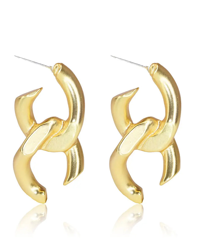Statement Chunky Curb Link Earrings - Gold