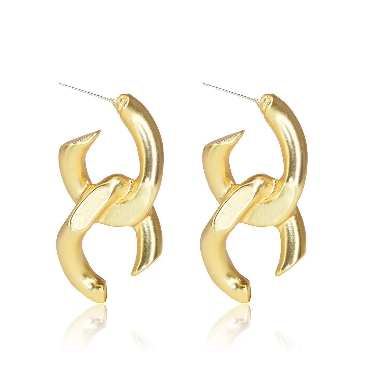 Statement Chunky Curb Link Earrings - Gold