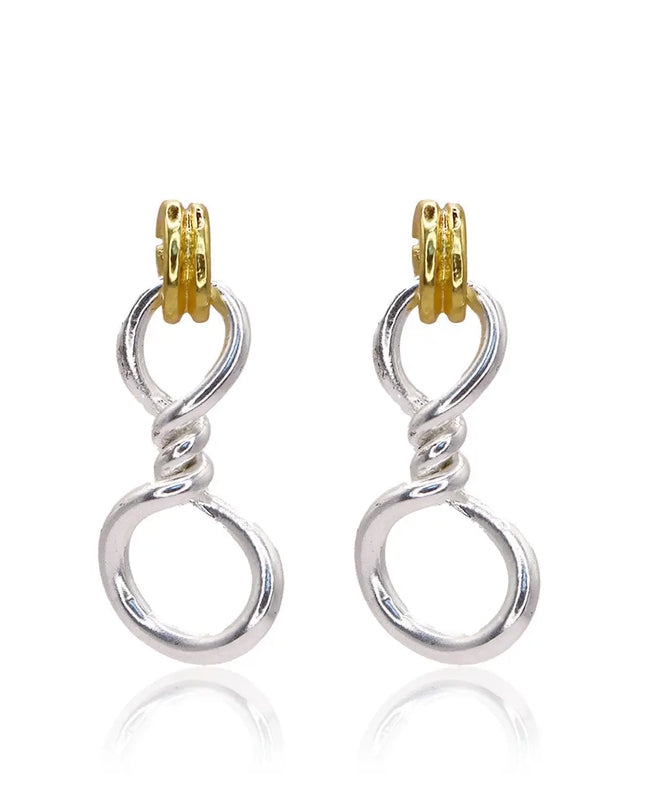 Mixed Metal Twisted Rope Drop Earrings - Silver