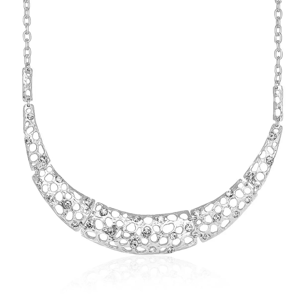 Embellished Honeycomb Collar Necklace - Silver