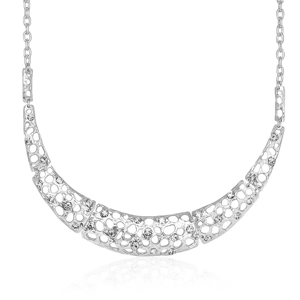 Embellished Honeycomb Collar Necklace - Silver