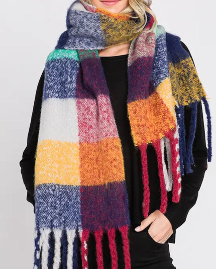 Brushed Multi Color Plaid Fringe Winter Scarf