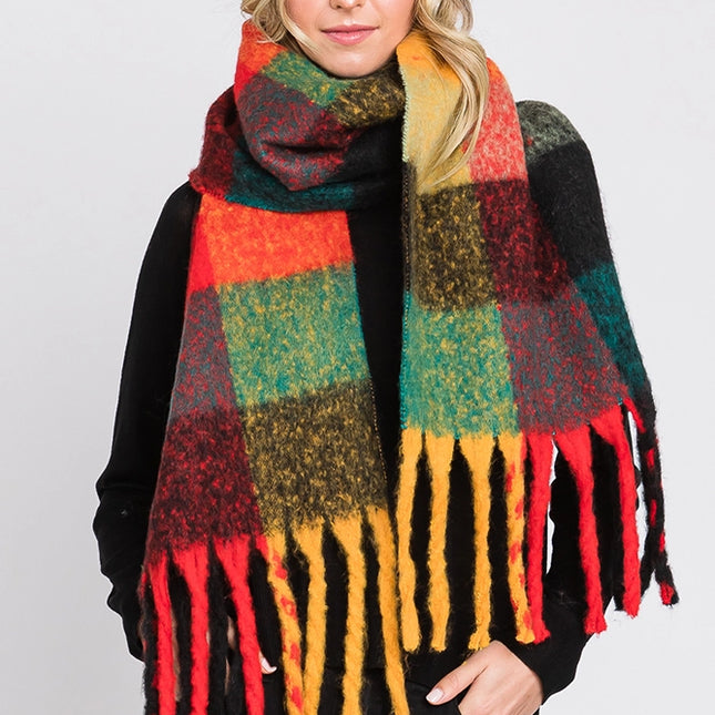 Brushed Multi Color Plaid Fringe Winter Scarf