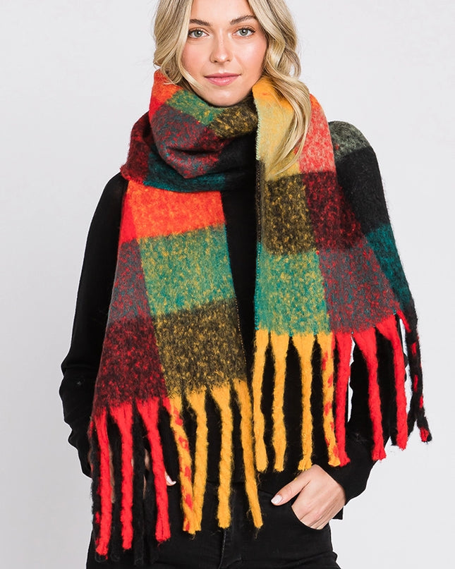 Brushed Multi Color Plaid Fringe Winter Scarf