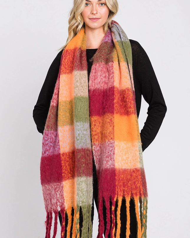 Brushed Multi Color Plaid Fringe Winter Scarf