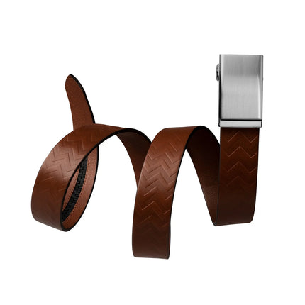 MISSION BELT| STEEL METAL/CHEVRON FULL GRAIN - IN TOBACCO BROWN