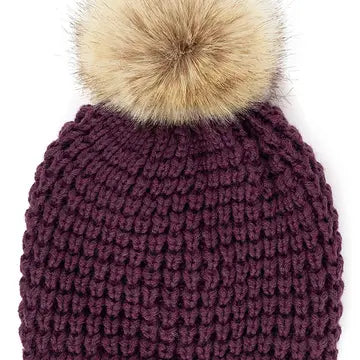 C.C Waffle Stitch Pattern Pom Beanie