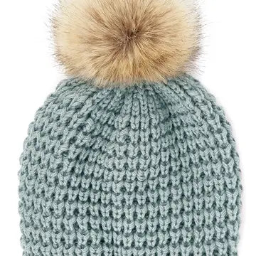 C.C Waffle Stitch Pattern Pom Beanie