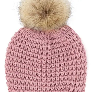 C.C Waffle Stitch Pattern Pom Beanie