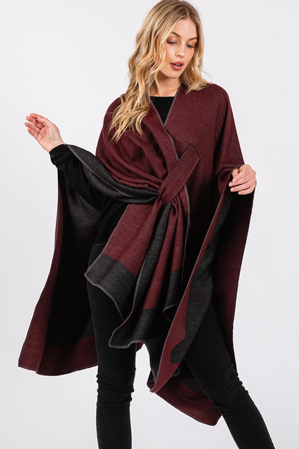 Hana Two Tone Pull Through Shawl Ruana Winter Cardigan