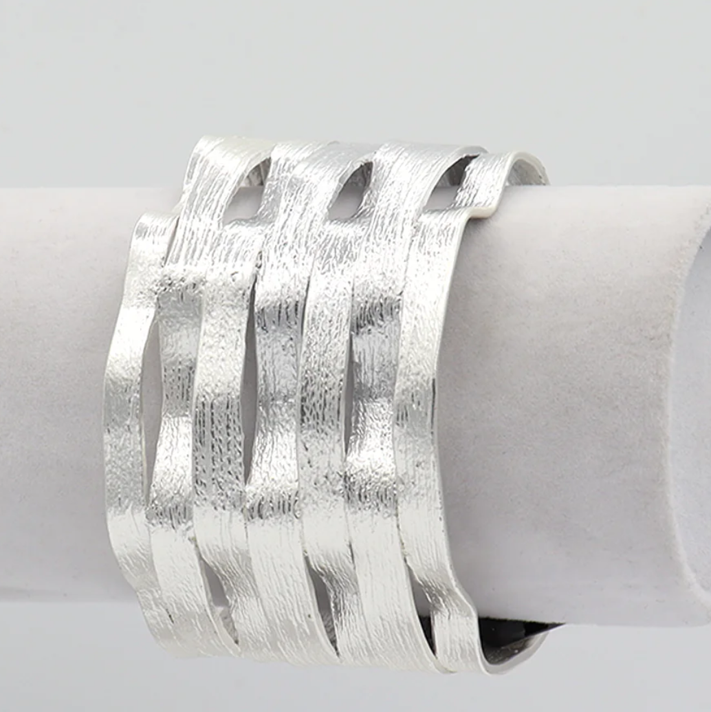 Brushed Wavy Ribbons Cuff Bracelet