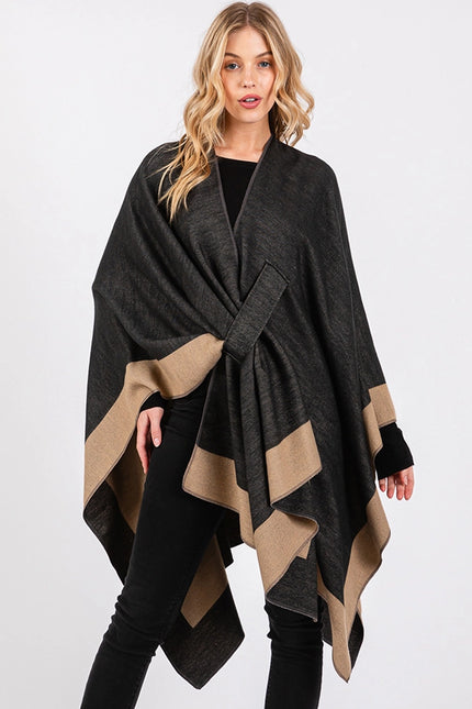 Hana Two Tone Pull Through Shawl Ruana Winter Cardigan