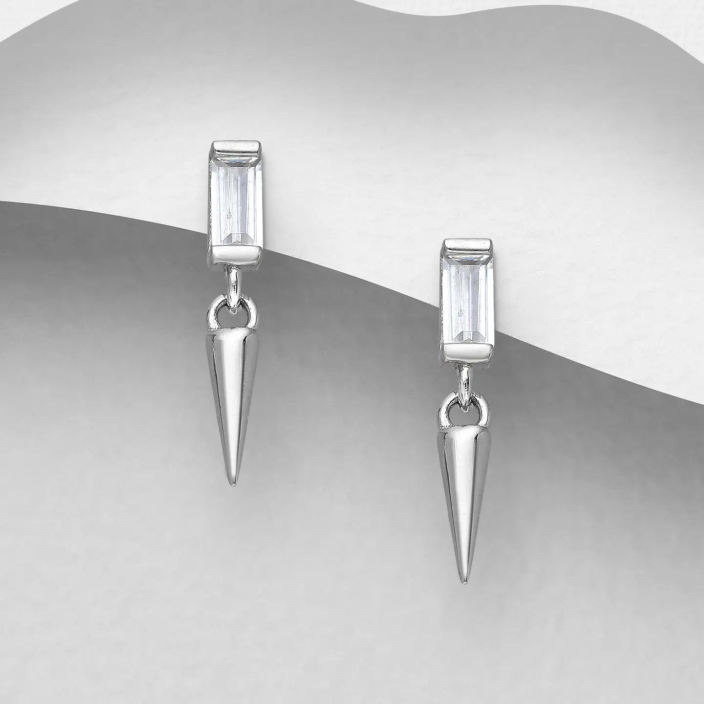 Cz and Sterling Tiny Spike Drop Post Earrings