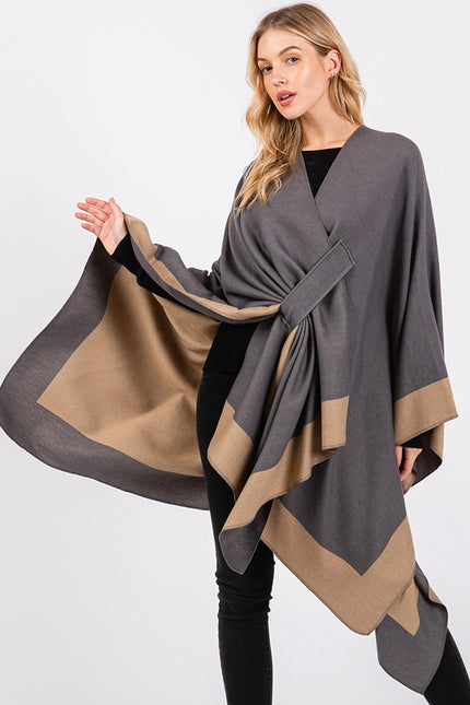 Hana Two Tone Pull Through Shawl Ruana Winter Cardigan