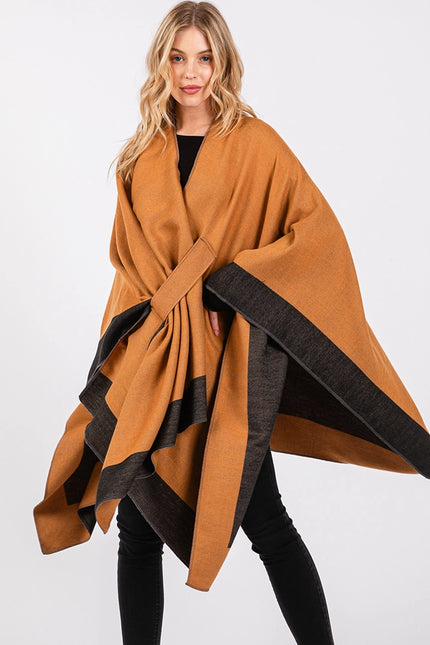 Hana Two Tone Pull Through Shawl Ruana Winter Cardigan
