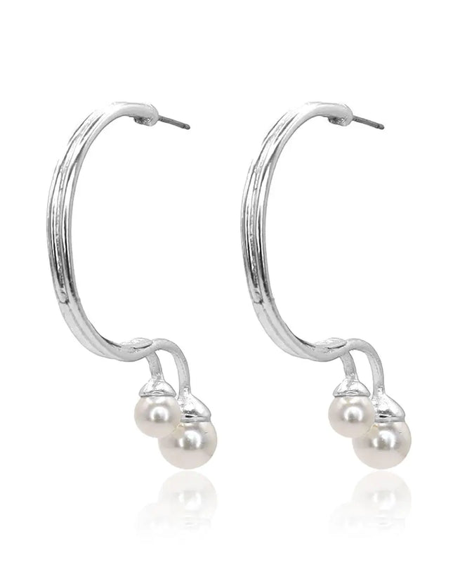 Stylish Double Hoop with Pearl Drop Earrings
