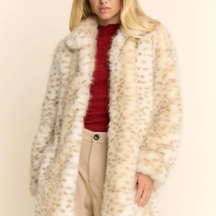 DAVI & DANI Tricolor Faux Fur Coat - Taupe