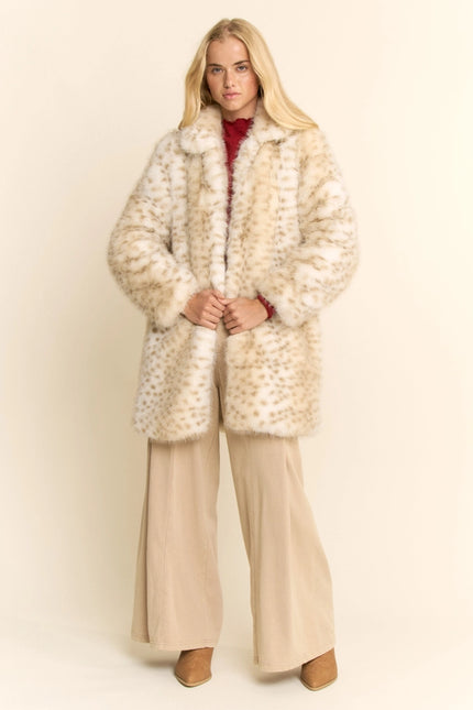 DAVI & DANI Tricolor Faux Fur Coat - Taupe