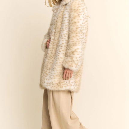 DAVI & DANI Tricolor Faux Fur Coat - Taupe